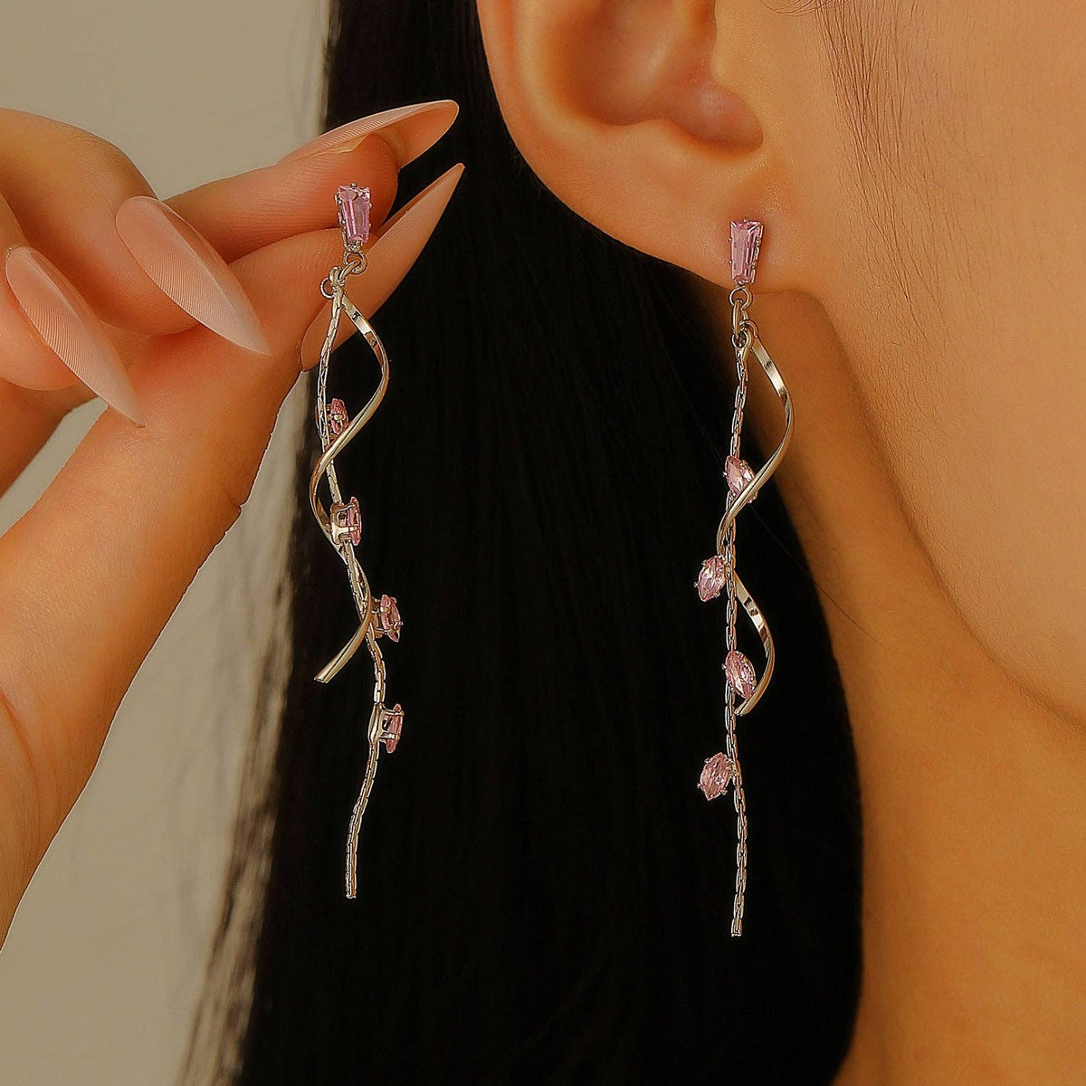 French Luxury Long
Zircon Tassel Earrings