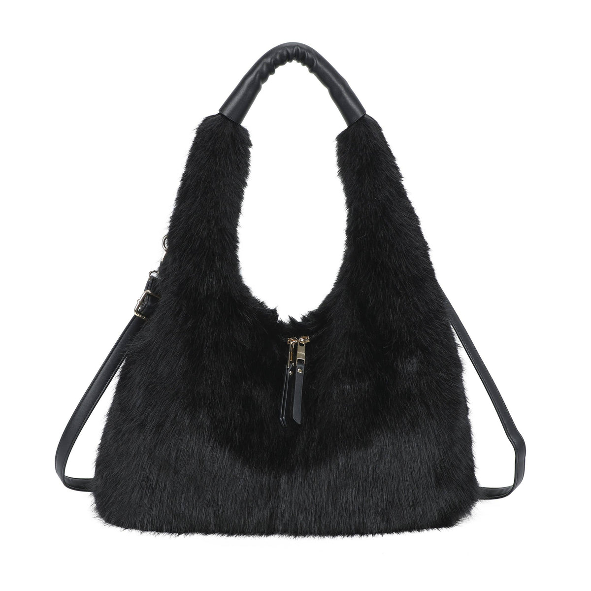 Spacious Faux Fur Hobo Shoulder Bag Crossbody Strap
