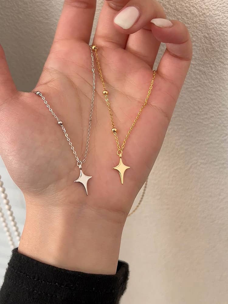 Four point star Silver Necklace rhinestone jewelry
