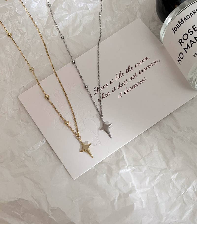 Four point star Silver Necklace rhinestone jewelry