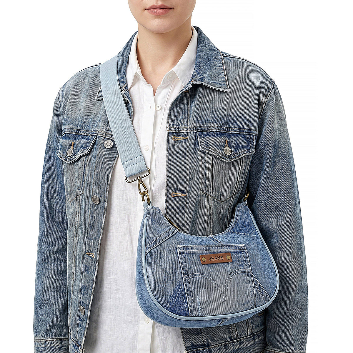Trendy Vintage Crescent Denim Crossbody Shoulder H