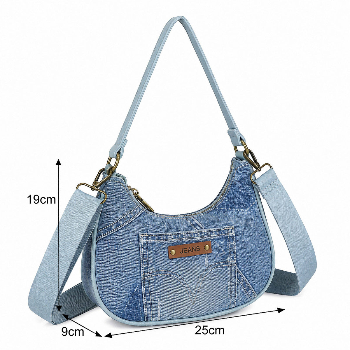 Trendy Vintage Crescent Denim Crossbody Shoulder H
