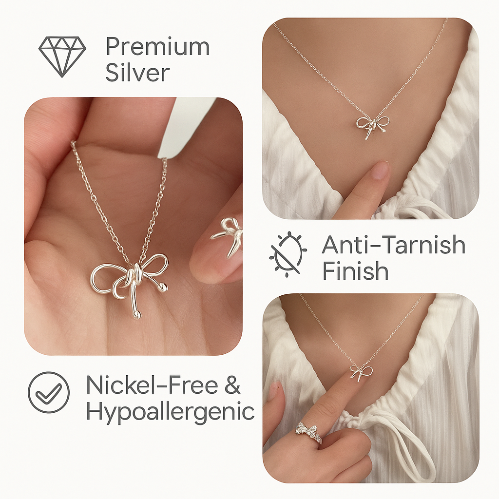 Necklace Bowtie Dainty Minimalistic Cute Silver Charm Women
