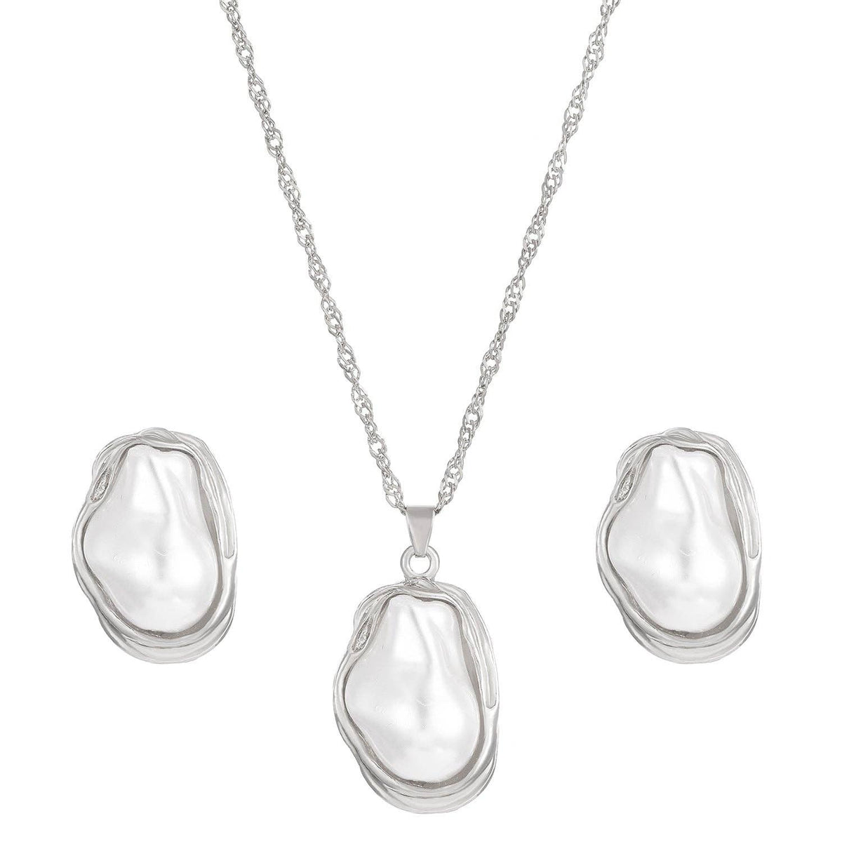 Baroque Pearl Jewelry Set Necklace, Earrings, Ring, and Bracelet