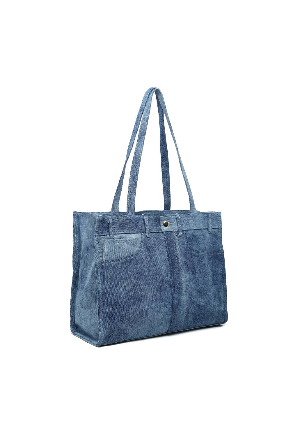 Stylish Denim Shoulder Bag with Zipper Closure & Pockets