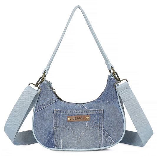Trendy Vintage Crescent Denim Crossbody Shoulder H