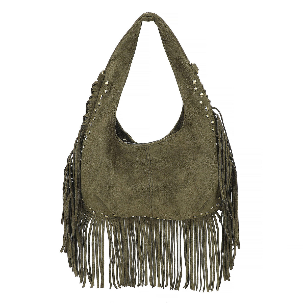 Bohemian Fringe Studded Slouchy Hobo Shoulder Handbag