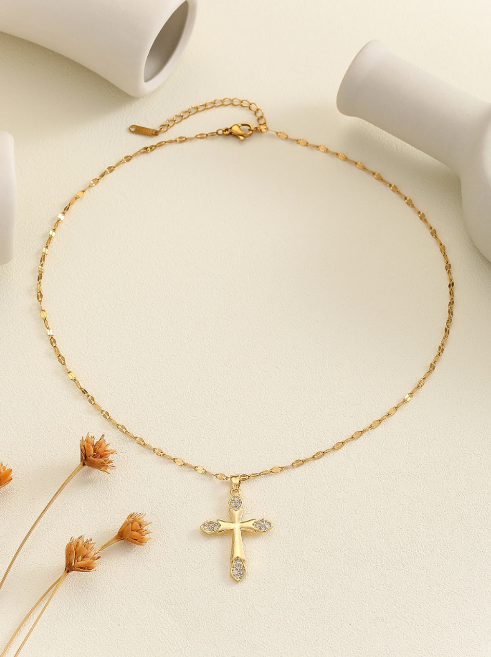 European Style Studded Cross Pendant Necklace Fashion Jewel