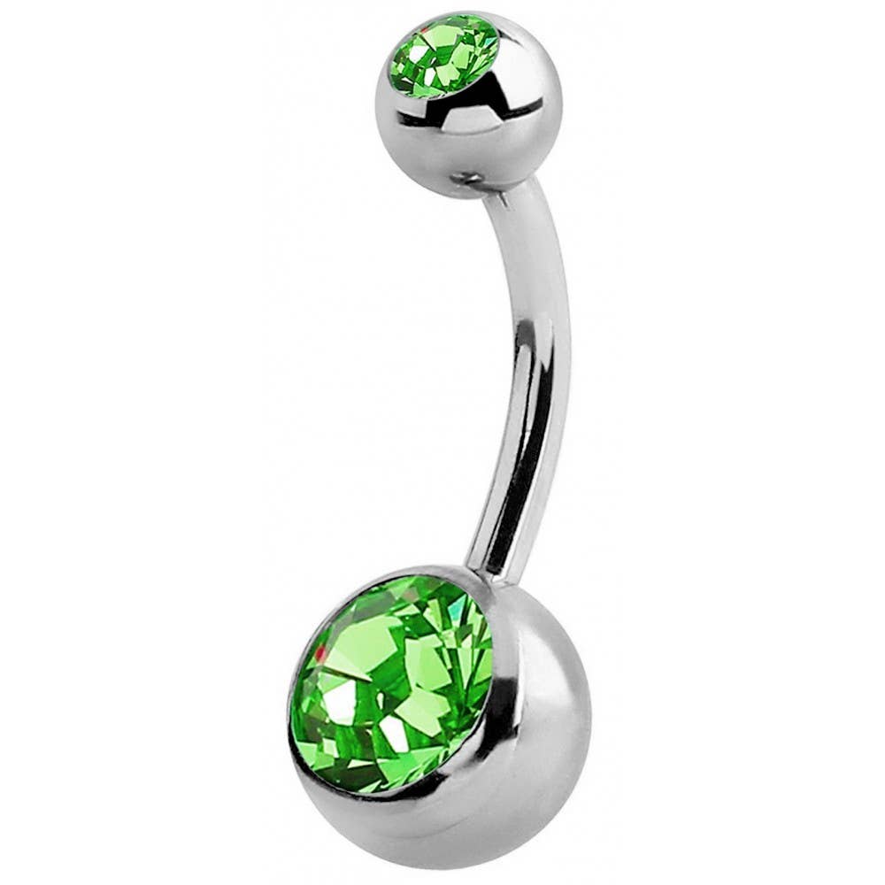 Double Jeweled Bananabell Belly Ring, Surgical Steel 316L