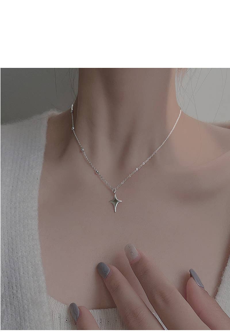 Four point star Silver Necklace rhinestone jewelry