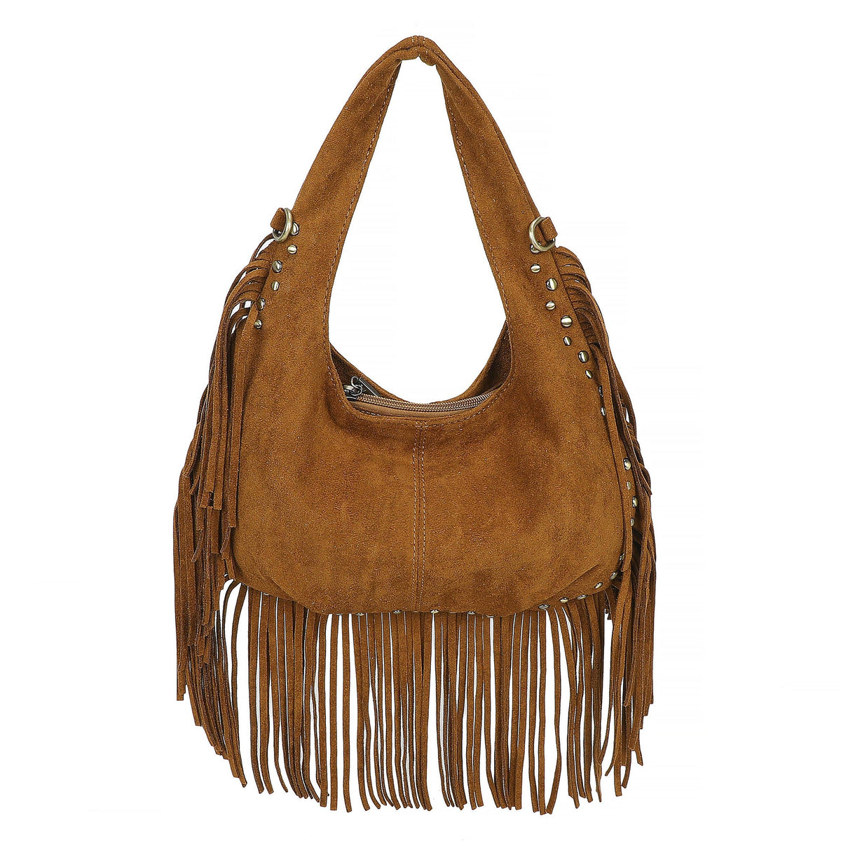 Bohemian Fringe Studded Slouchy Hobo Shoulder Handbag