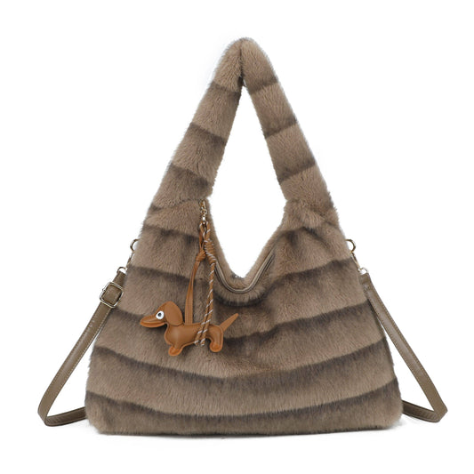 Cozy Faux Fur Hobo Soft Textured Tote Shoulder Bag