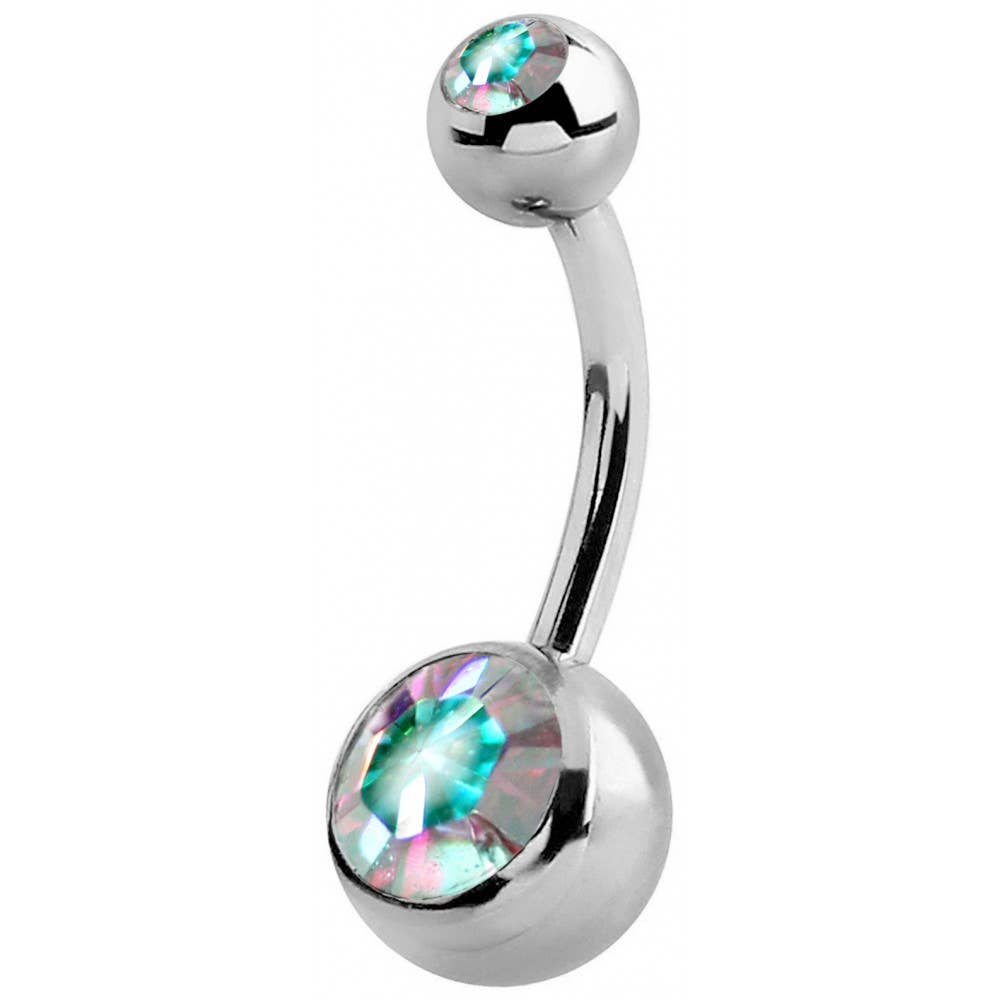 Double Jeweled Bananabell Belly Ring, Surgical Steel 316L