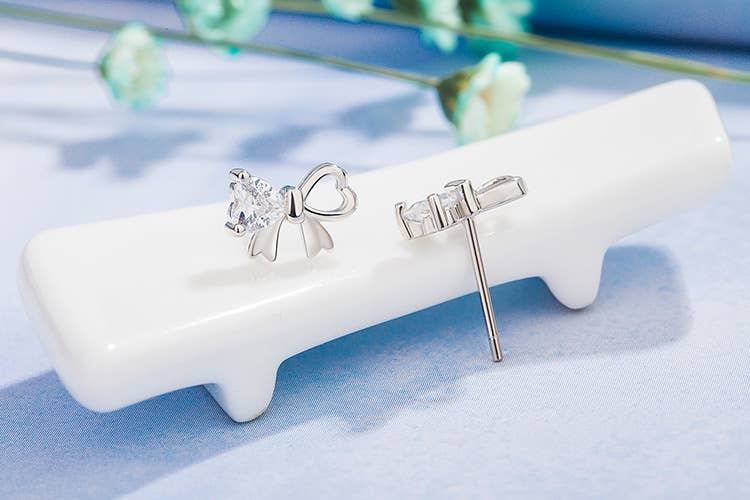 Bow Crystal Silver Earrings - Unique & Elegant
