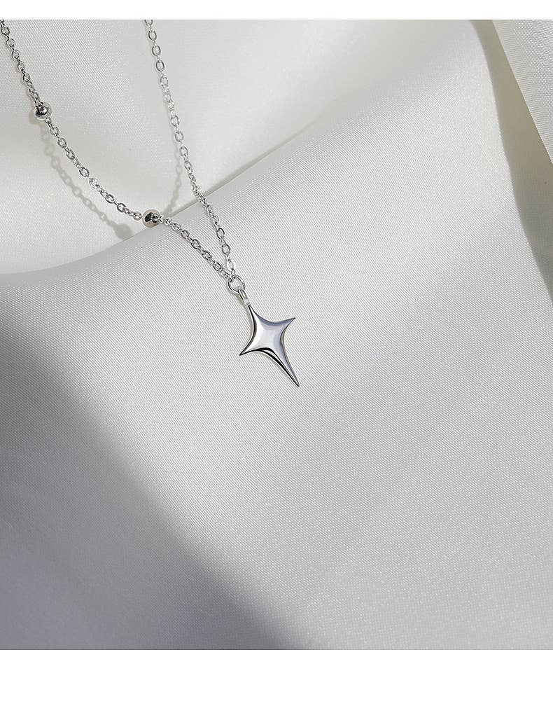 Four point star Silver Necklace rhinestone jewelry