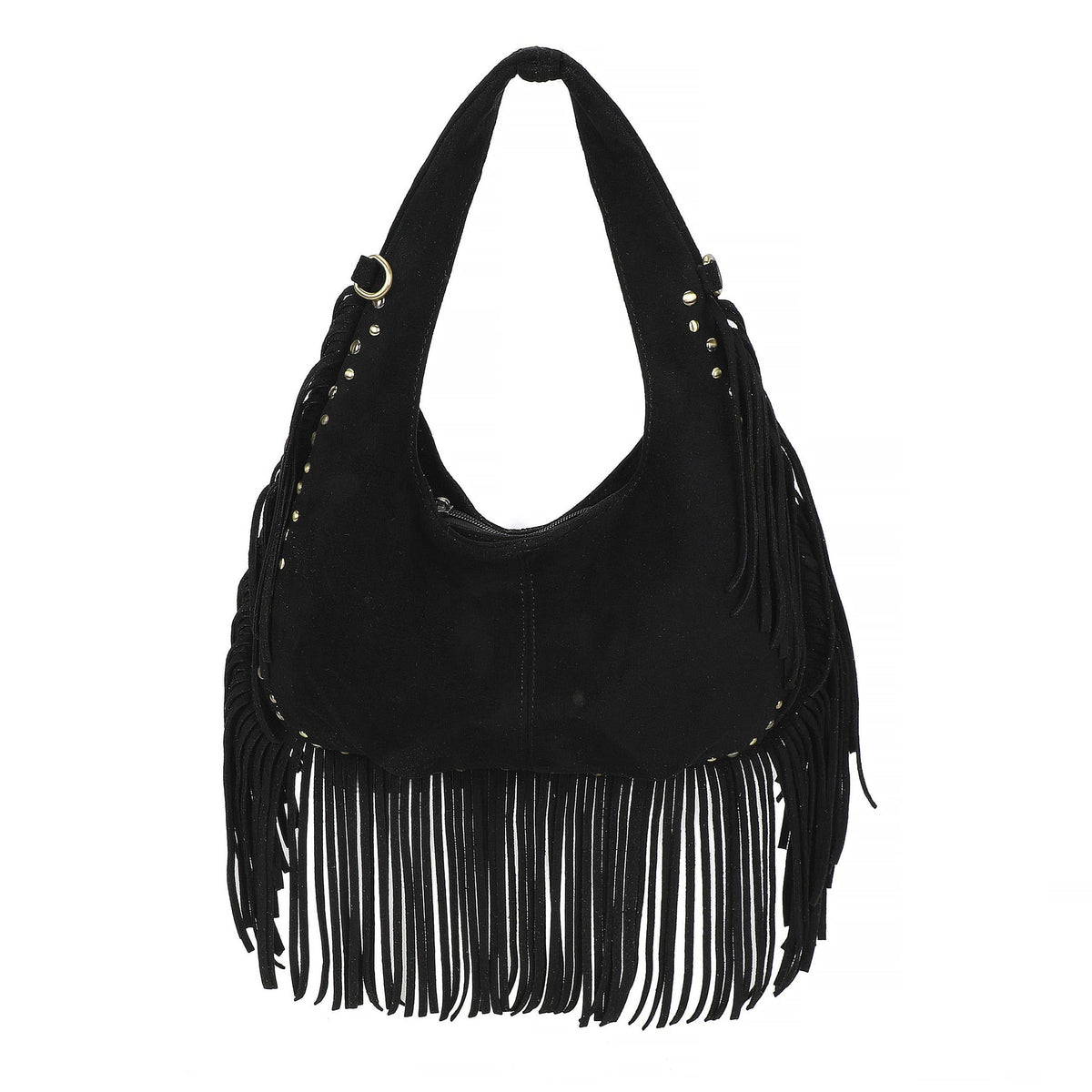 Bohemian Fringe Studded Slouchy Hobo Shoulder Handbag