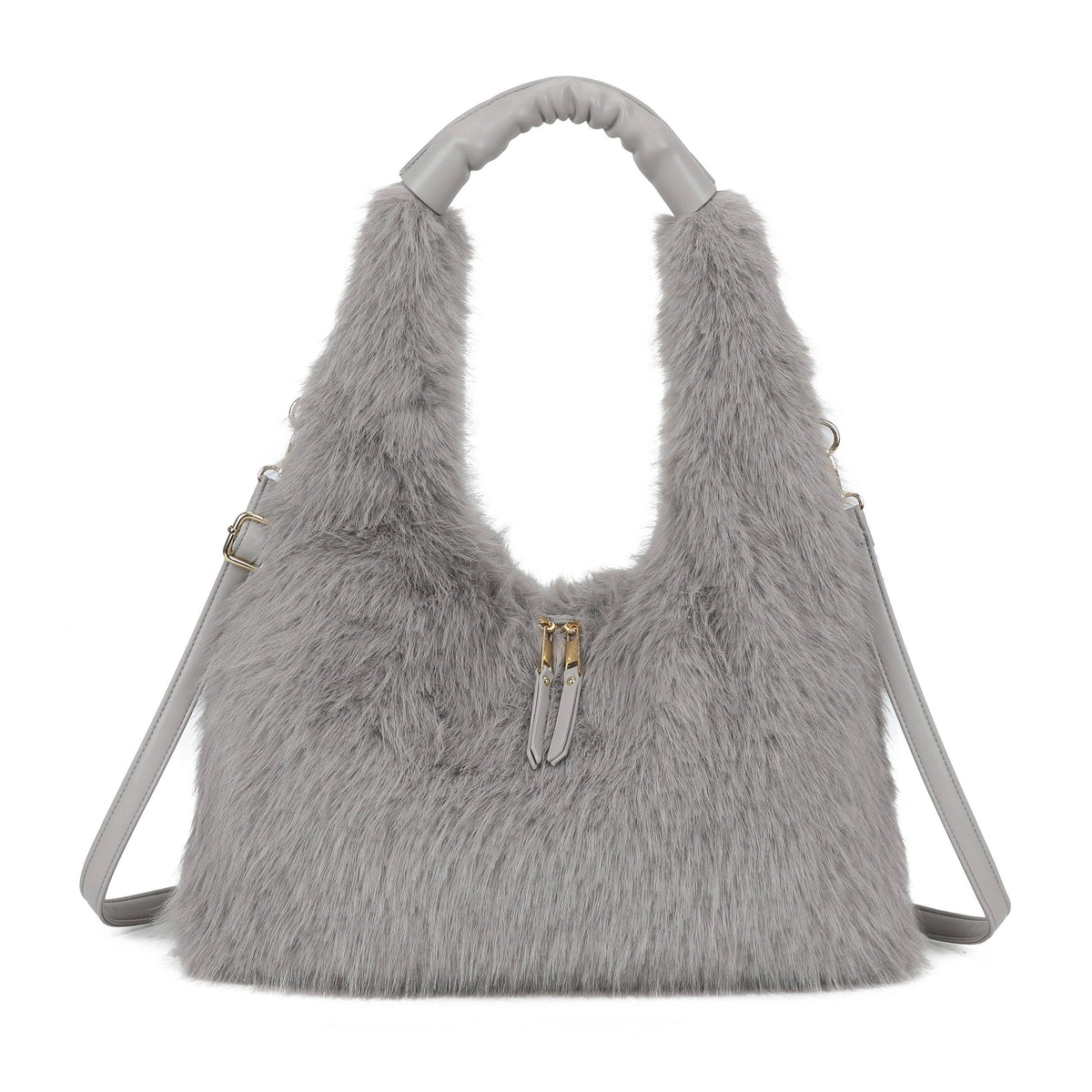Spacious Faux Fur Hobo Shoulder Bag Crossbody Strap