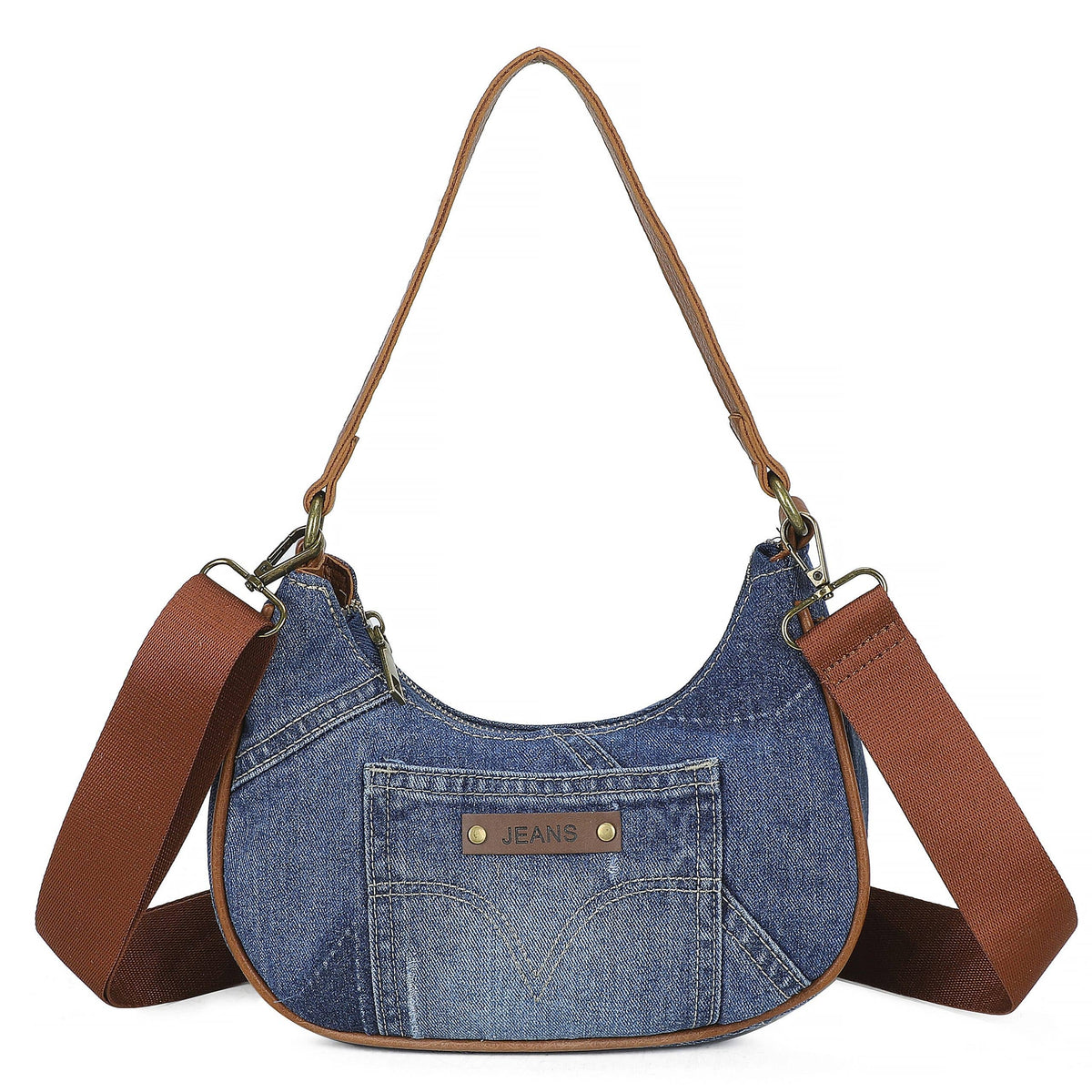 Trendy Vintage Crescent Denim Crossbody Shoulder H